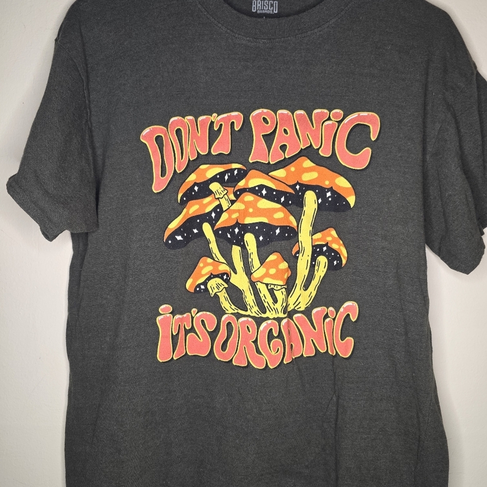 Brisco Mushroom Graphic Tee Don't Panic It's Organic, Grayish Green Size Large - Picture 3 of 7